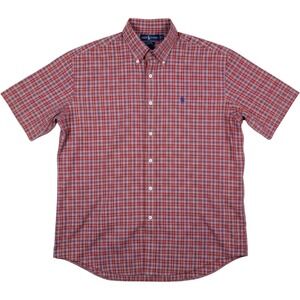 Ralph Lauren Blake Shirt Mens Large Red Plaid Short‎ Sleeve Button Down Cotton